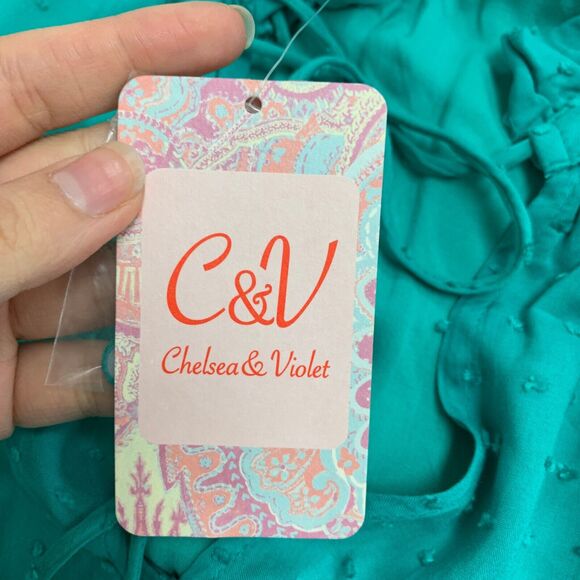 Chelsea & Violet Shirt Dress Womens XS Extra Small Swiss Dot Bell Sleeve Keyhole - Picture 11 of 15